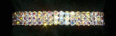 #11949ABS - 3 Row Stretch Rhinestone Bracelet - AB Silver - Image 2