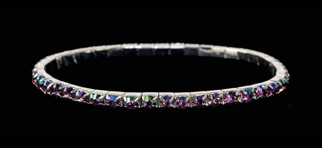 #11950 Single Row Stretch Rhinestone Bracelet - Light Amethyst AB Crystal Silver
