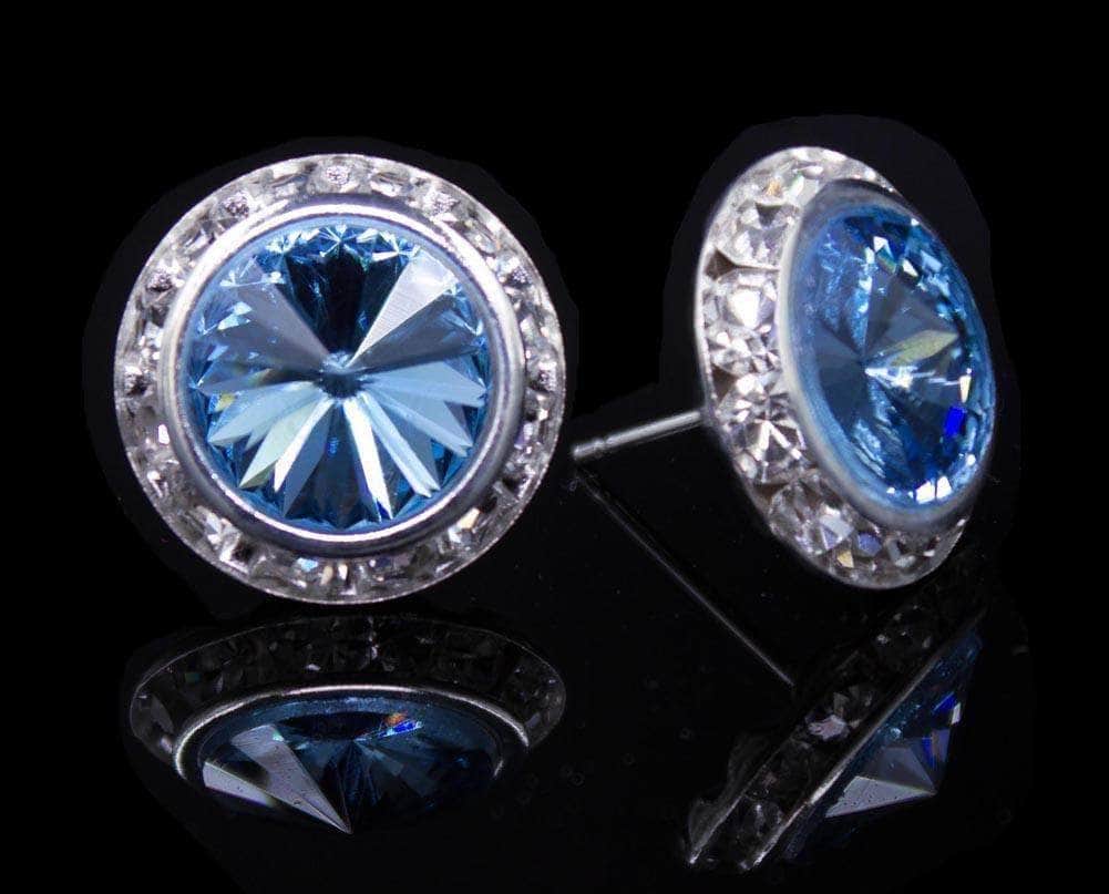 #12537 Aquamarine 16mm Rondel with Rivoli Dance Button Earrings - Image 2